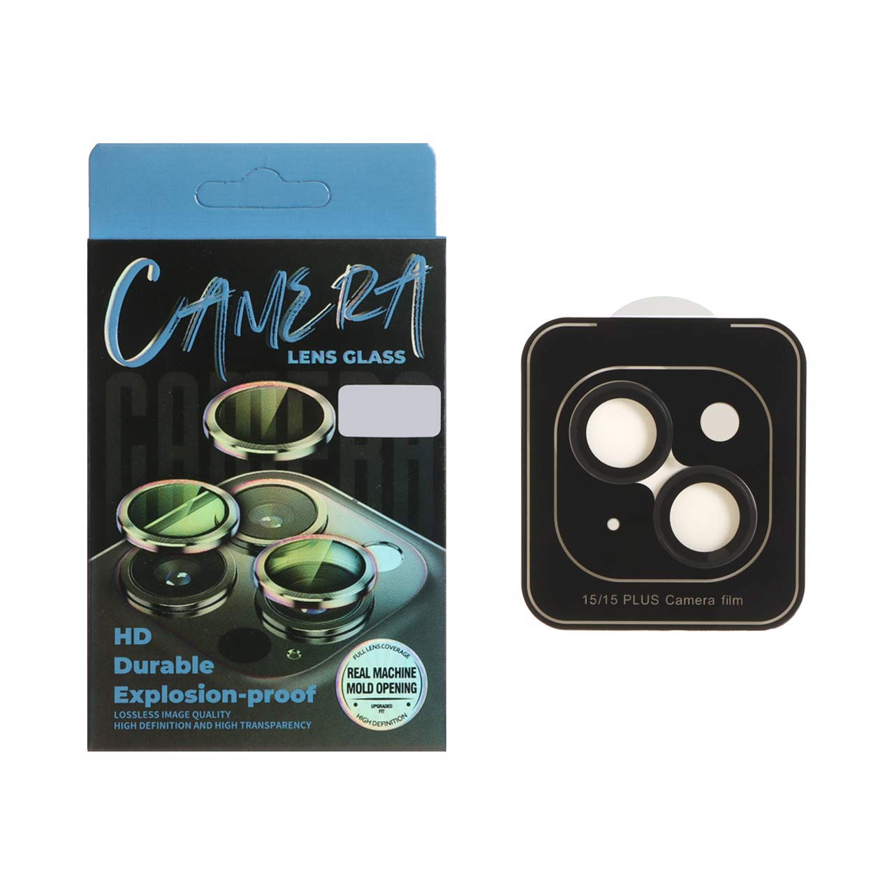 محافظ لنز رینگی اورجینال Camera Lens Glass شابلون دار Apple iPhone 15 / 15 Plus / 14 / 14 Plus - مشکی (پک دار)