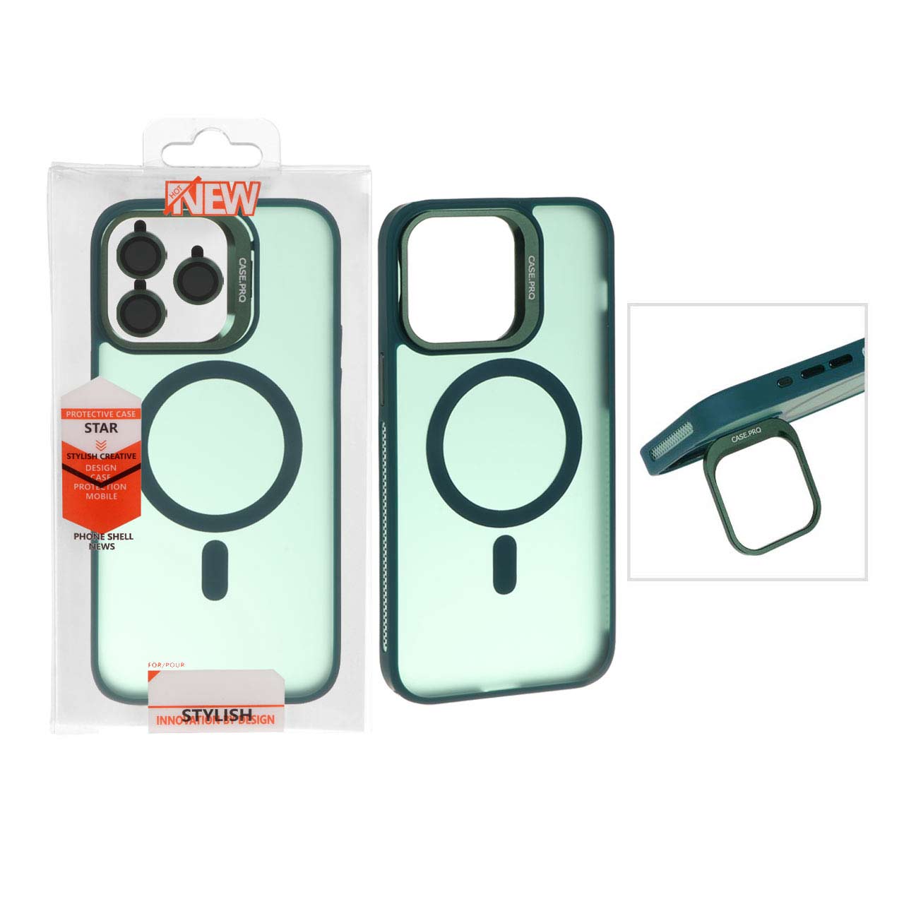 قاب Case Pro لنز آلومینیومی مات Magsafe با ست محافظ لنز رینگی مدل Apple iPhone 14 Pro Max - سبز (پک دار)