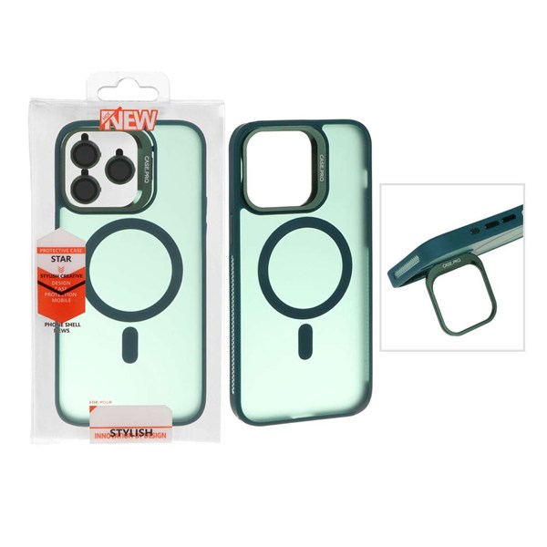 قاب Case Pro لنز آلومینیومی مات Magsafe با ست محافظ لنز رینگی مدل Apple iPhone 14 Pro Max - سبز (پک دار)
