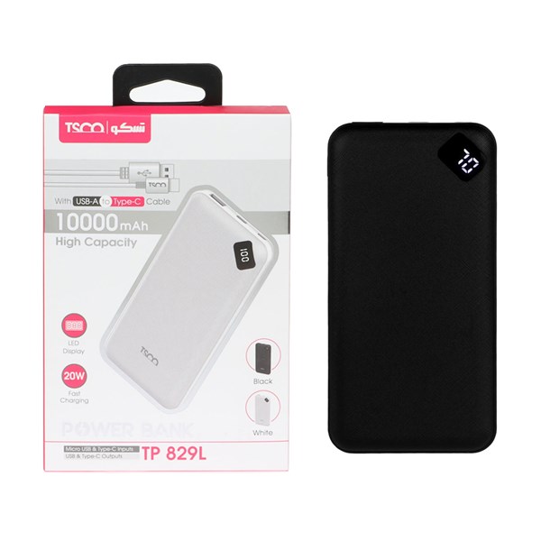 پاوربانک PD و فست شارژ TSCO 10000mAh مدل TP 829L 20W - مشکی (گارانتی 12 ماهه TSCO)