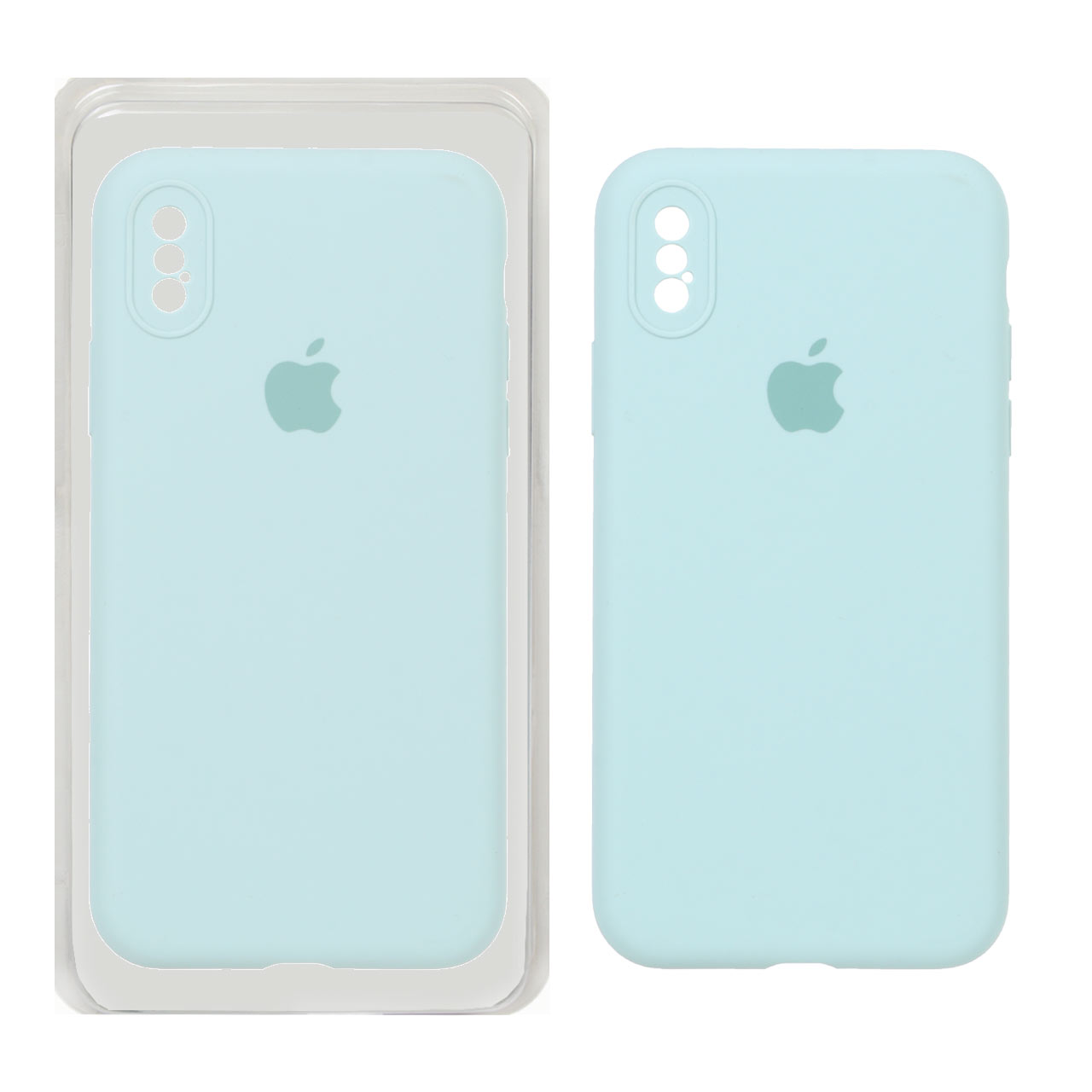 قاب سیلیکونی پاک کنی محافظ لنزدار اورجینال Apple iPhone X / iPhone XS - سبزآبی (پک اصلی)