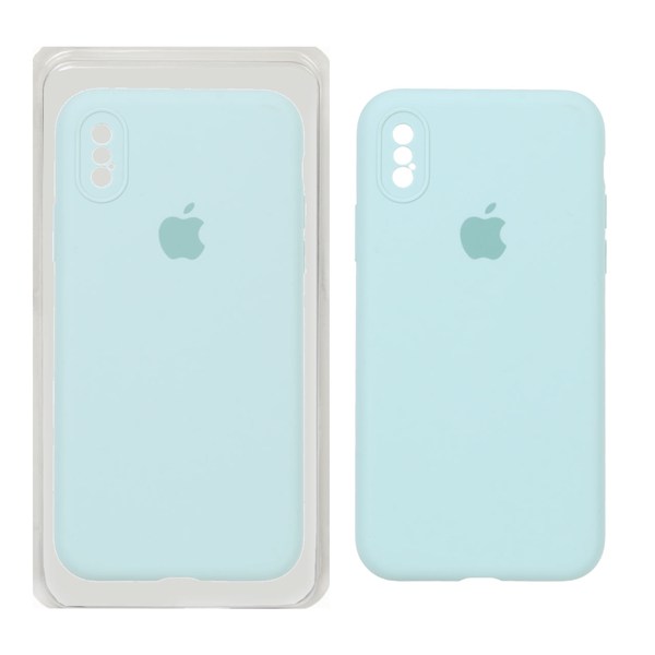 قاب سیلیکونی پاک کنی محافظ لنزدار اورجینال Apple iPhone X / iPhone XS - سبزآبی (پک اصلی)
