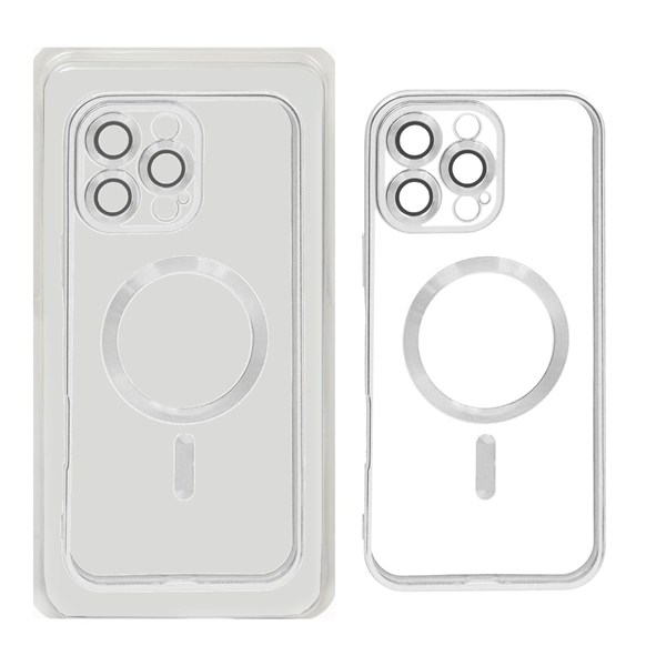 قاب اورجینال الکترواستاتیک Magsafe لنز گلس دار Apple iPhone 16 Pro Max - نقره ای (پک دار)