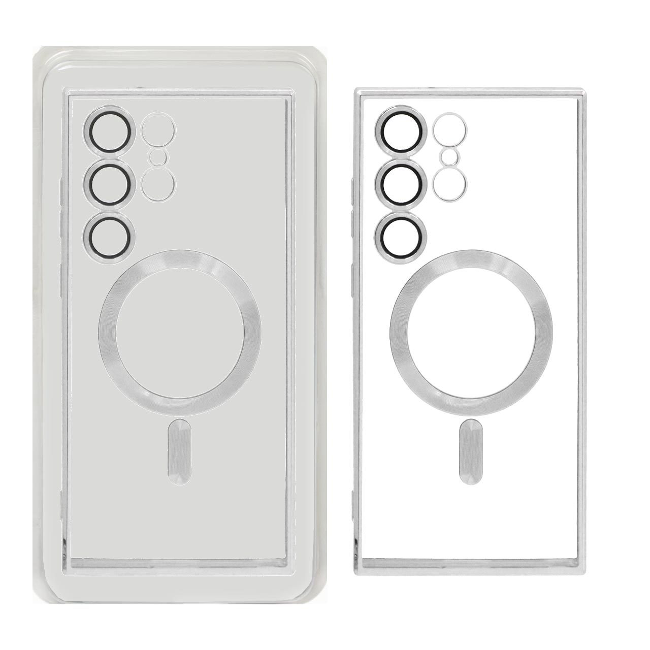 قاب اورجینال الکترواستاتیک Magsafe لنز گلس دار Samsung Galaxy S22 Ultra - نقره ای (پک دار)