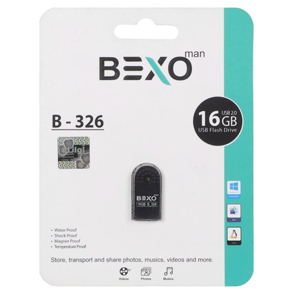 فلش مموری BEXO USB2.0 مدل B-326 ظرفیت 16GB - مشکی (گارانتی داده پردازی آواتک)