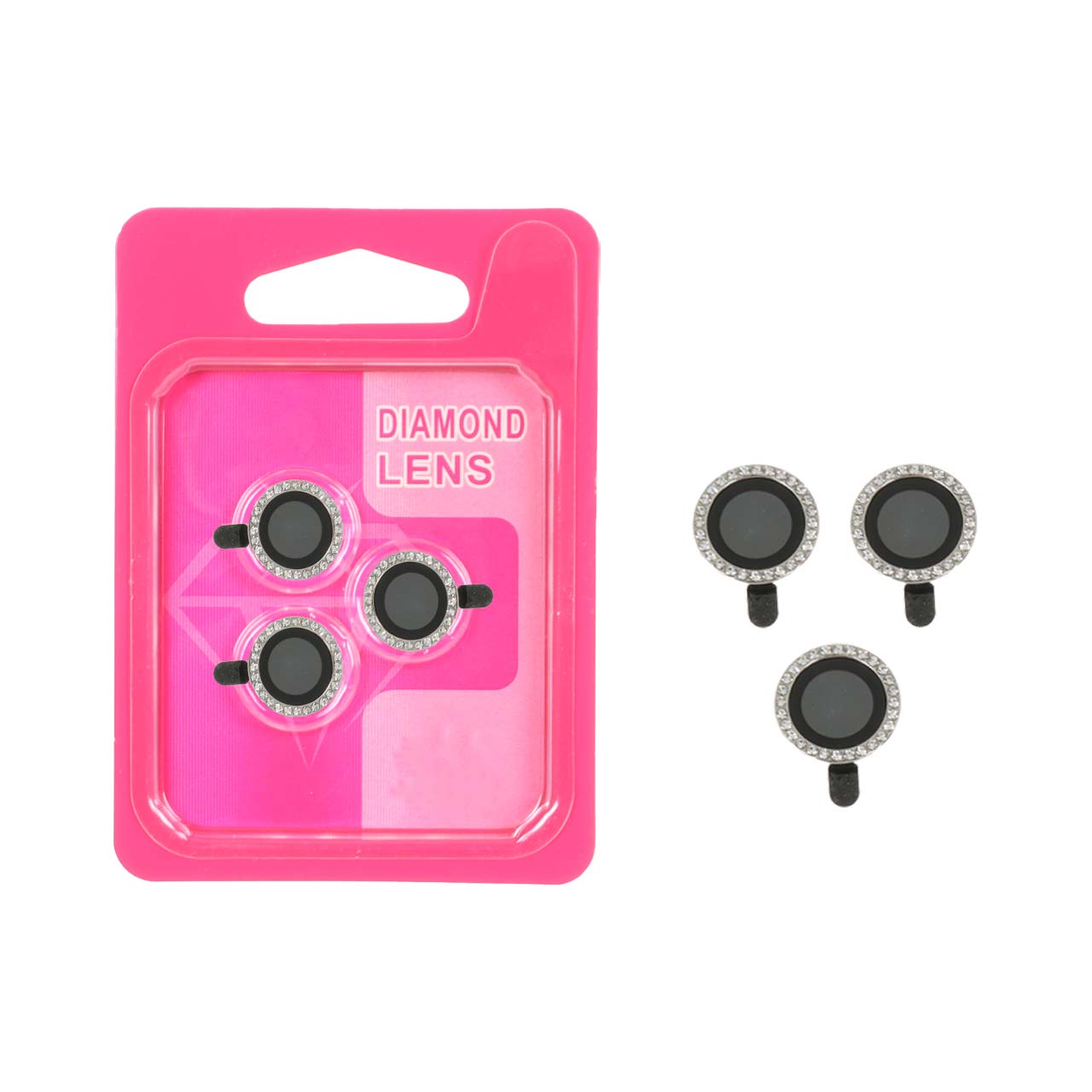 محافظ لنز رینگی اورجینال نگین دار Apple iPhone 13 Pro / 13 Pro Max - نقره ای (پک صورتی)