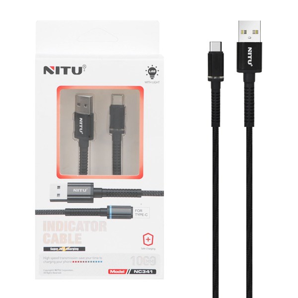 کابل شارژ و دیتا فست 1 متری NITU Type-C مدل NC341 - مشکی (گارانتی 18 ماه تعویض نیکان همراه)