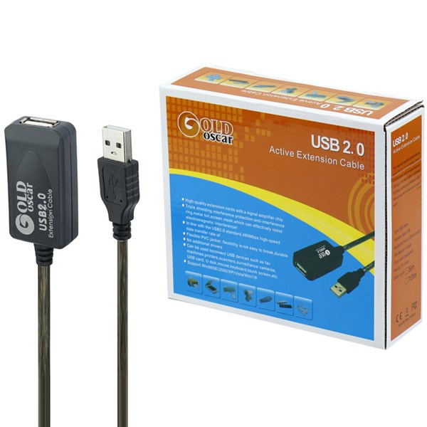 کابل افزایش طول USB گلد اسکار Gold Oscar طول 10 متر پک دار