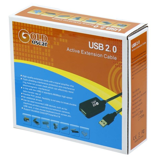 کابل افزایش طول USB گلد اسکار Gold Oscar طول 10 متر پک دار