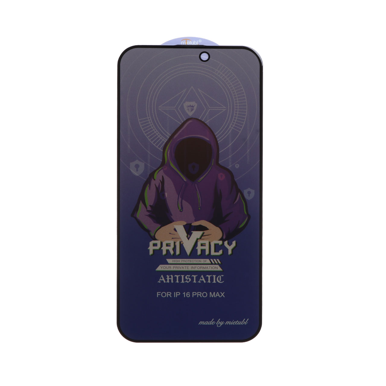 محافظ صفحه نمایش شیشه ای Full Cover Mietubl Anti Static Privacy مدل Apple iPhone 16 Pro Max