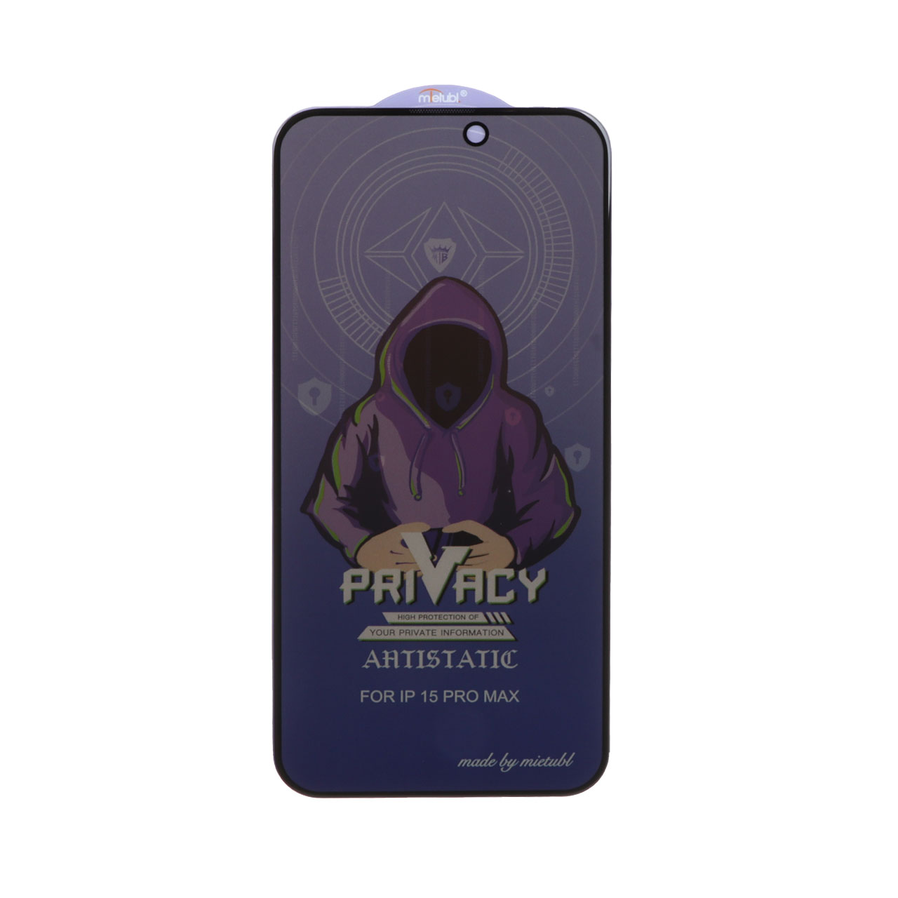 محافظ صفحه نمایش شیشه ای Full Cover Mietubl Anti Static Privacy مدل Apple iPhone 15 Pro Max