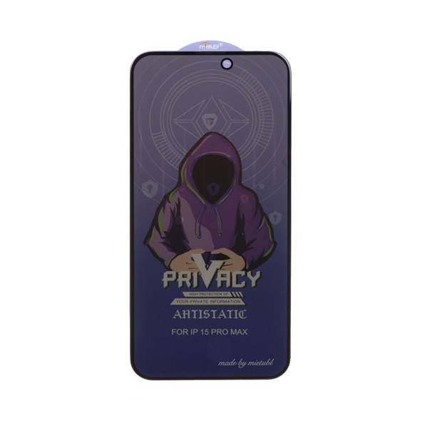 محافظ صفحه نمایش شیشه ای Full Cover Mietubl Anti Static Privacy مدل Apple iPhone 15 Pro Max