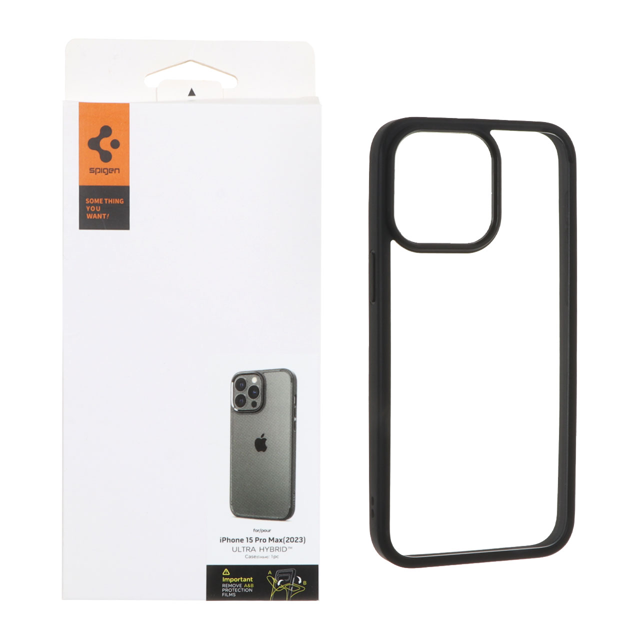 قاب اورجینال Spigen ULTRA HYBRID مدل Apple iPhone 15 Pro Max - شفاف مشکی (پک دار)
