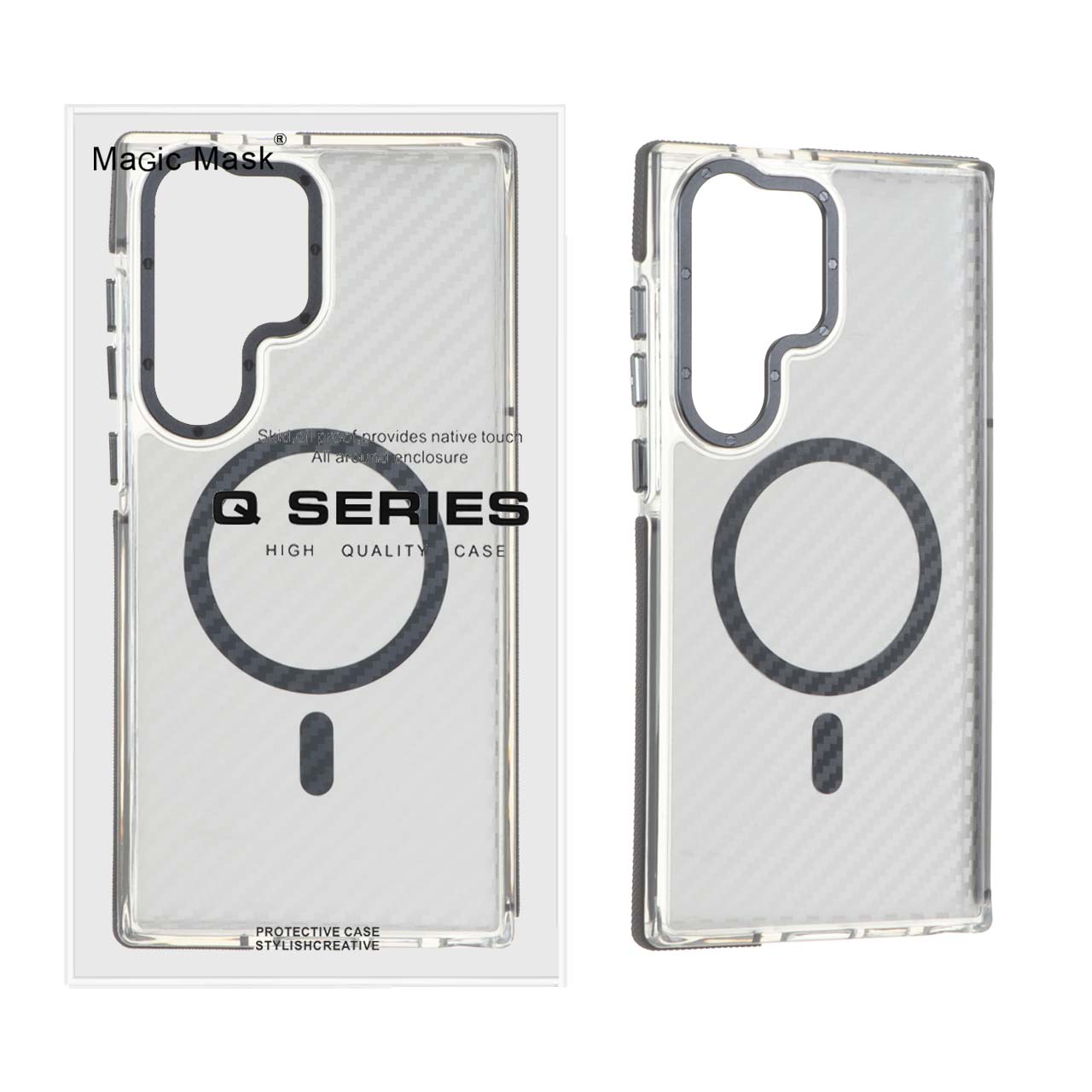 قاب اورجینال Q Series پشت کربن MagSafe مدل Samsung Galaxy S23 Ultra - خاکستری (پک دار)