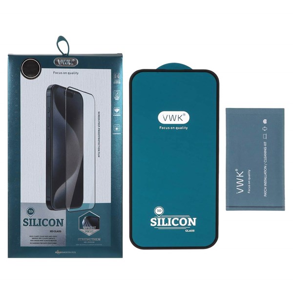 محافظ صفحه نمایش شیشه ای اورجینال VWK ایربگ سیلیکونی مدل Apple iPhone 16 (پک دار)
