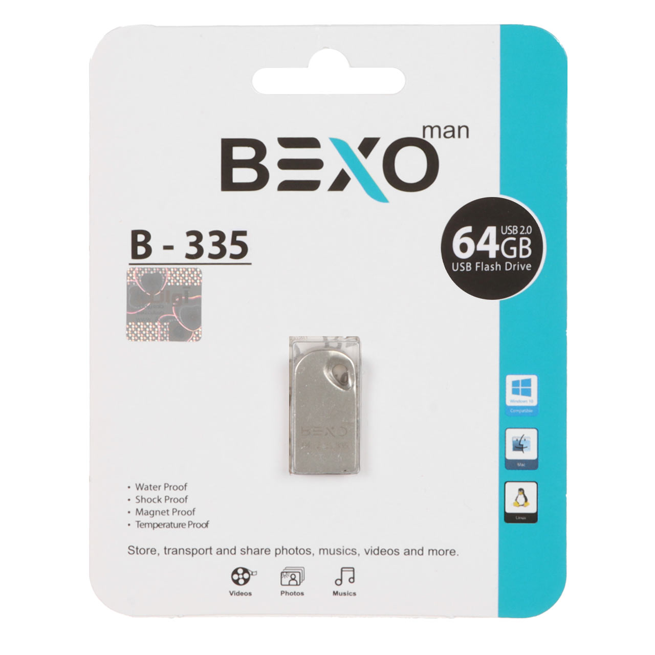 فلش مموری BEXO USB2.0 مدل B-335 ظرفیت 64GB - نقره ای (گارانتی داده پردازی آواتک)