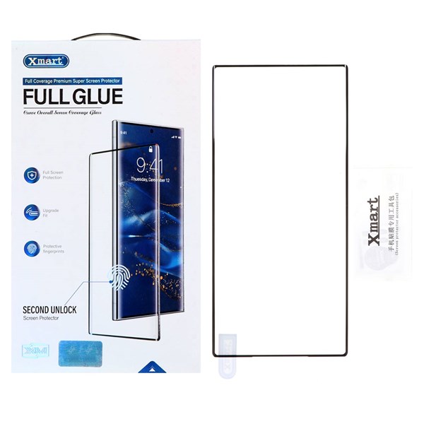 محافظ صفحه نمایش شیشه ای خم فول چسب Full Cover Xmart درجه یک Samsung Galaxy S23 Ultra - مشکی (پک دار)