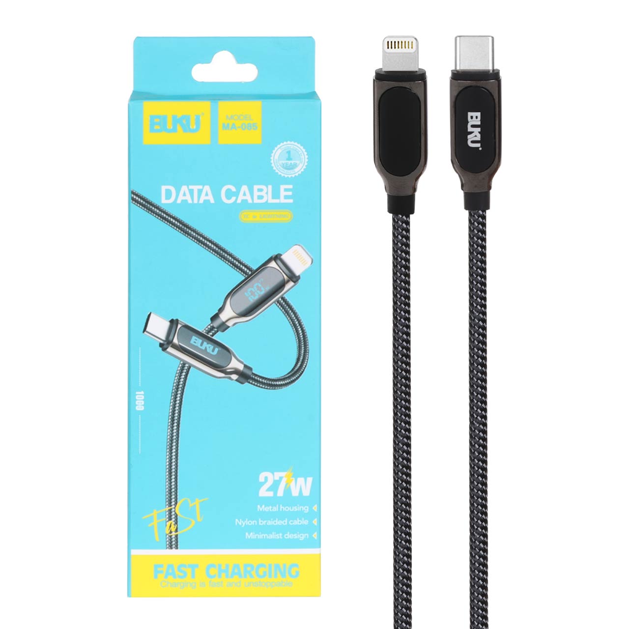 کابل شارژ فست BUKU Type-C To Lightning مدل MA-085 27W - مشکی - MMS