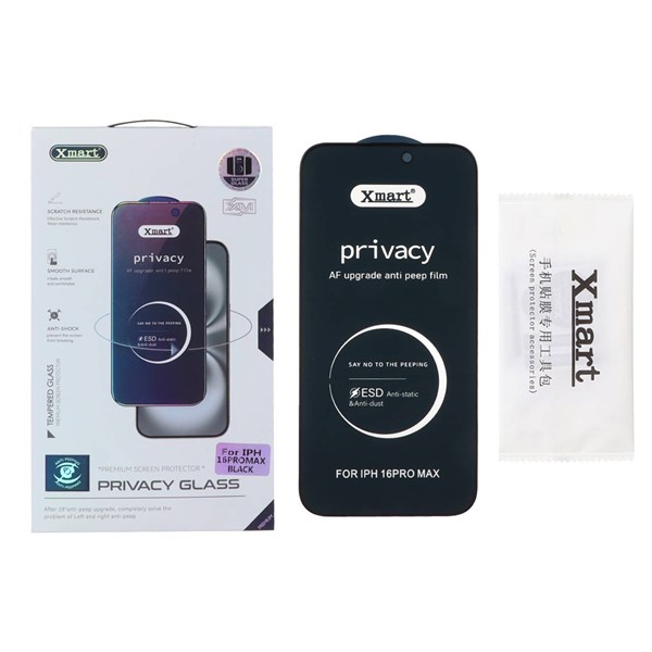 محافظ صفحه نمایش شیشه ای Full Cover Privacy XMART - ESD مدل Apple iPhone 16 Pro Max (پک دار)