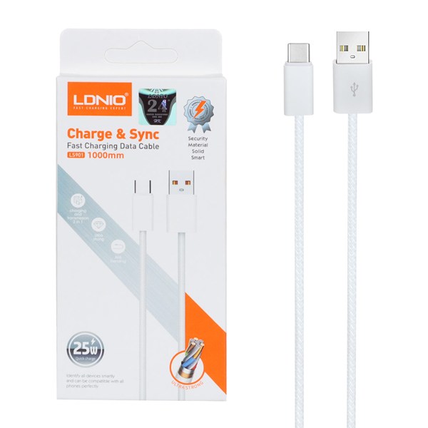 کابل شارژ فست LDNIO Type-C مدل LS901 - سفید