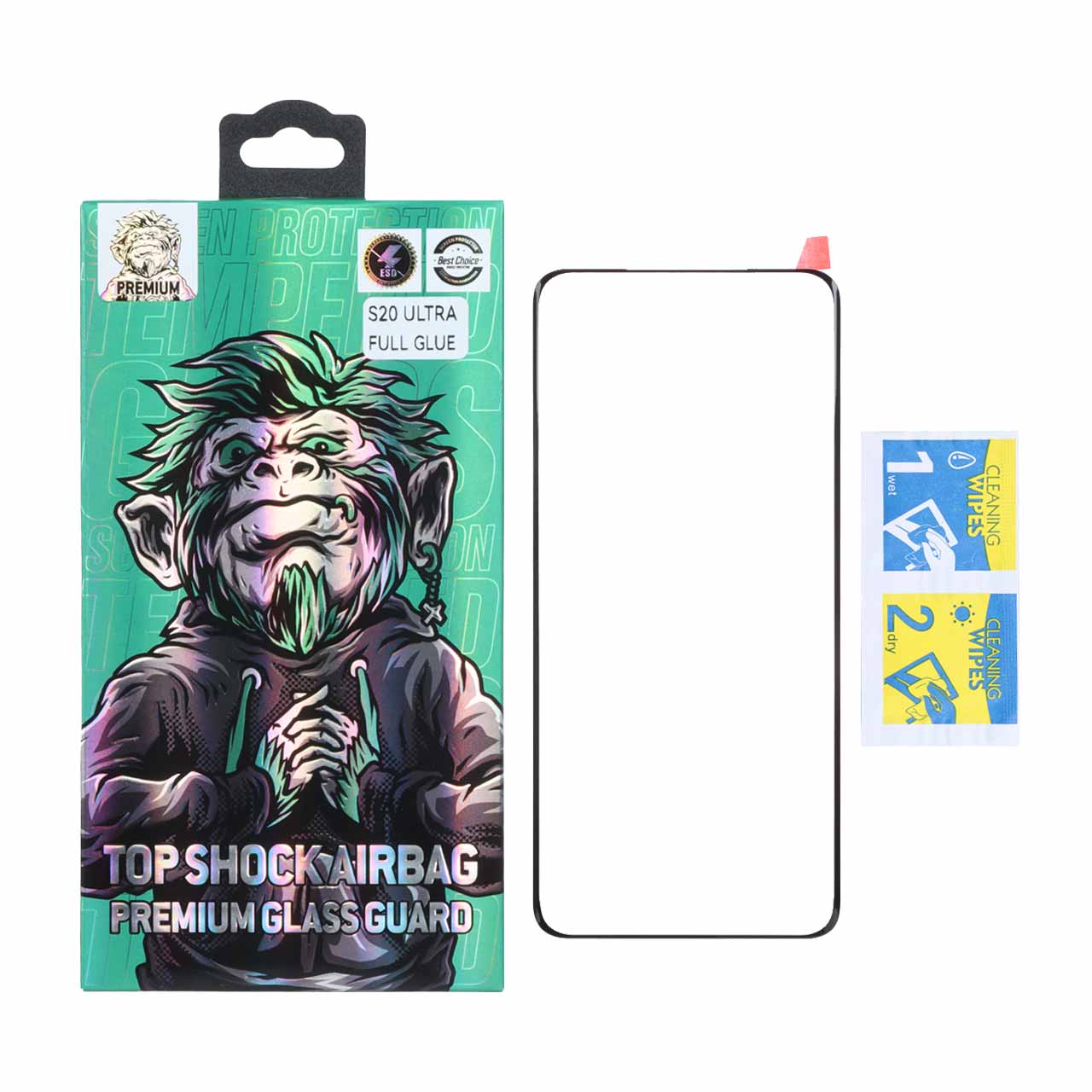 محافظ صفحه نمایش شیشه ای خم فول چسب Full Cover Top Shock درجه یک مدل Samsung Galaxy S20 Ultra - (پک دار)