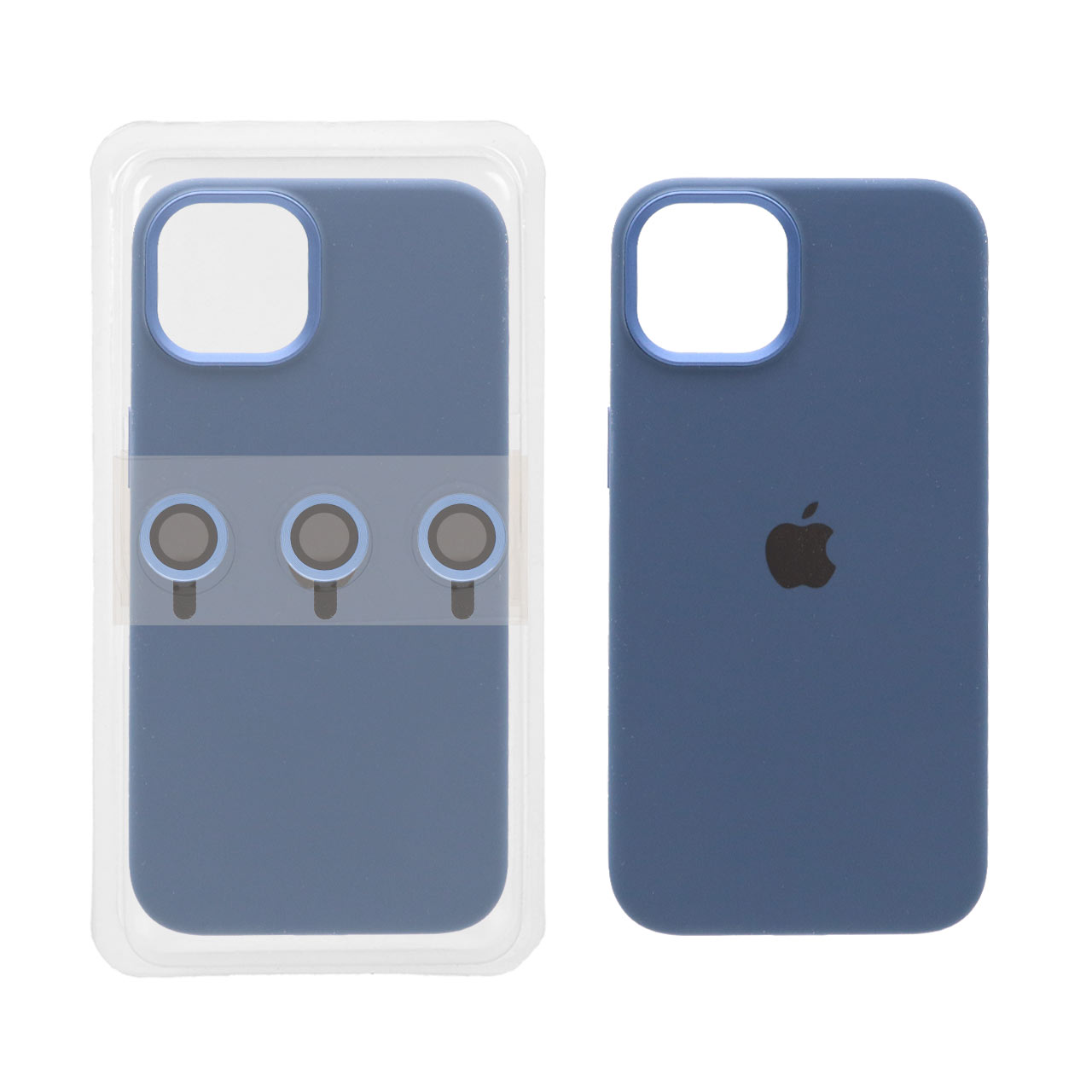 قاب سیلیکونی اورجینال متال با ست محافظ لنز رینگی Apple iPhone 13 / iPhone 14 -سرمه ای
