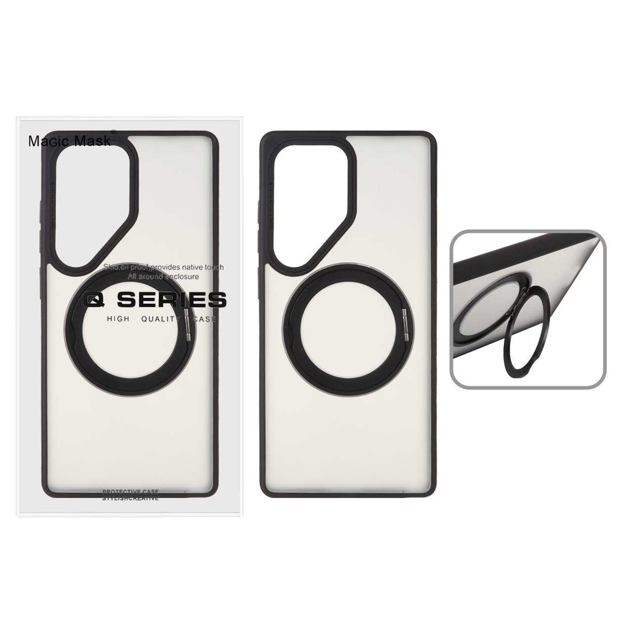 قاب اورجینال Magic Mask استند چرخشی Magsafe مدل Samsung Galaxy S25 Ultra - مشکی (پک دار)