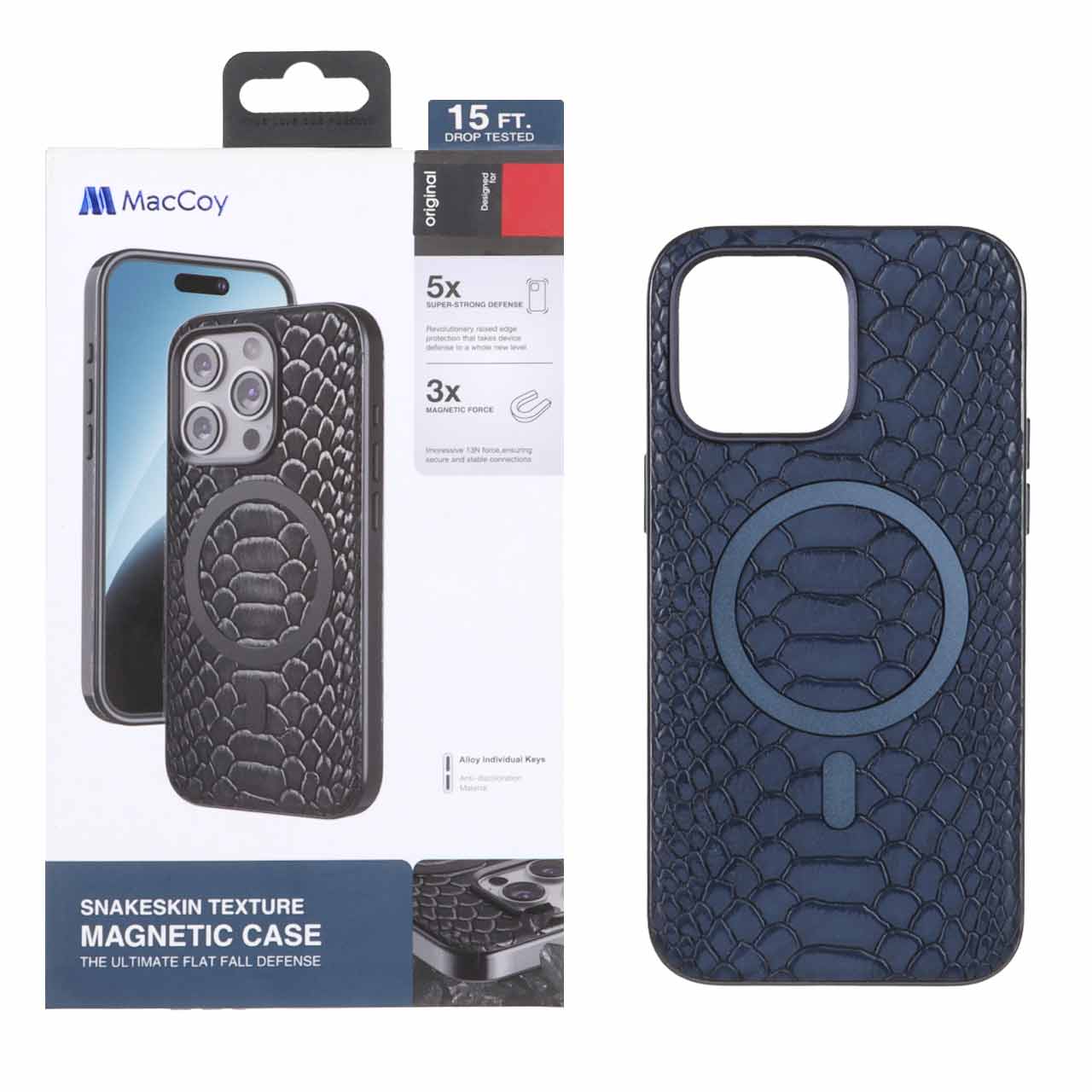 قاب اورجینال MacCoy چرمی پوست ماری MagSafe مدل Apple iPhone 14 Pro Max - سرمه ای (پک دار)