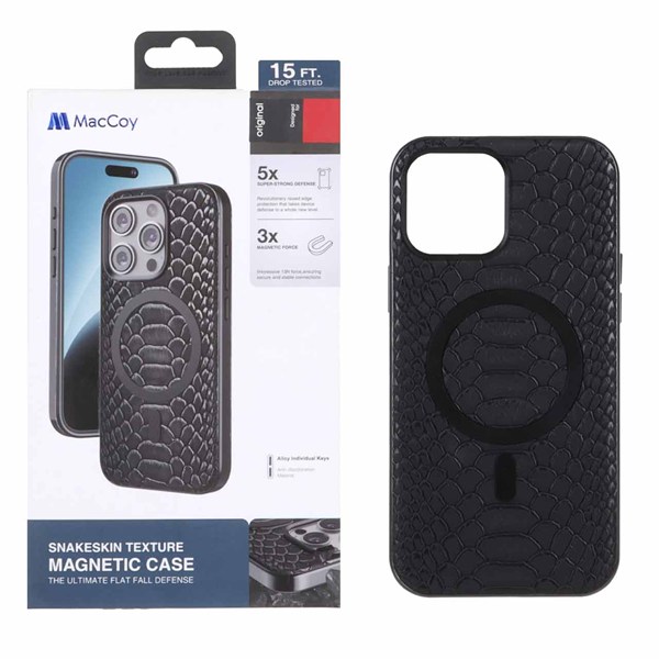 قاب اورجینال MacCoy چرمی پوست ماری MagSafe مدل Apple iPhone 13 Pro Max - مشکی (پک دار)