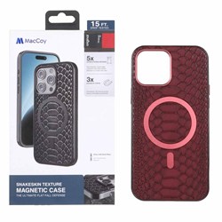 قاب اورجینال MacCoy چرمی پوست ماری MagSafe مدل Apple iPhone 13 Pro Max - زرشکی (پک دار)