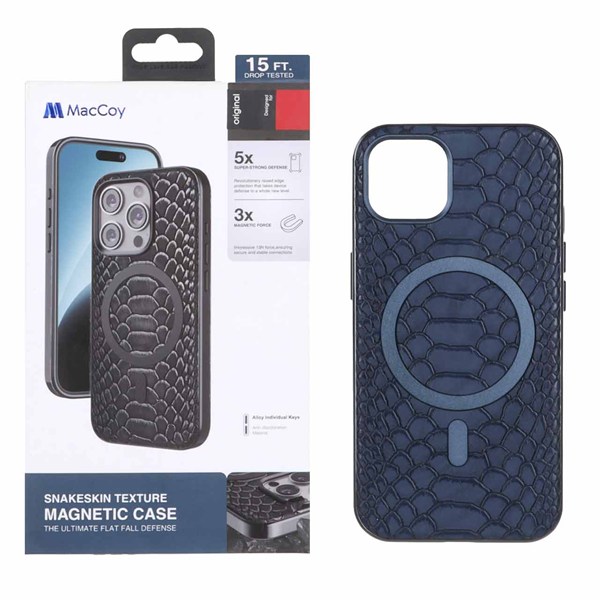 قاب اورجینال MacCoy چرمی پوست ماری MagSafe مدل Apple iPhone 13 / iPhone 14 - سرمه ای (پک دار)