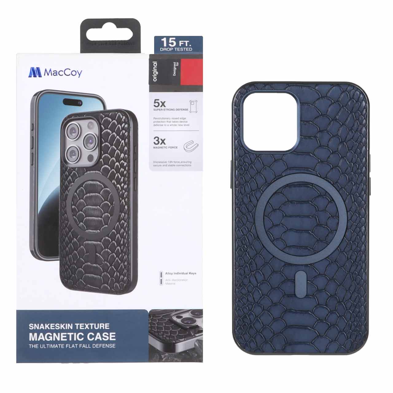 قاب اورجینال MacCoy چرمی پوست ماری MagSafe مدل Apple iPhone 12 Pro Max - سرمه ای  (پک دار)