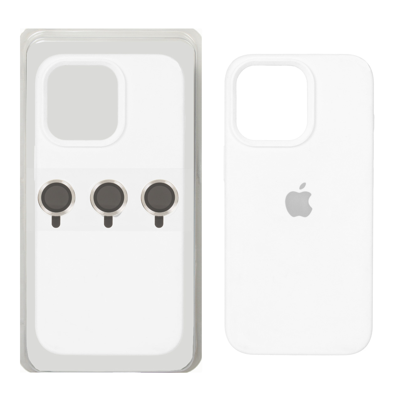 قاب سیلیکونی اورجینال با ست محافظ لنز رینگی Apple iPhone 13 Pro - سفید (پک دار)