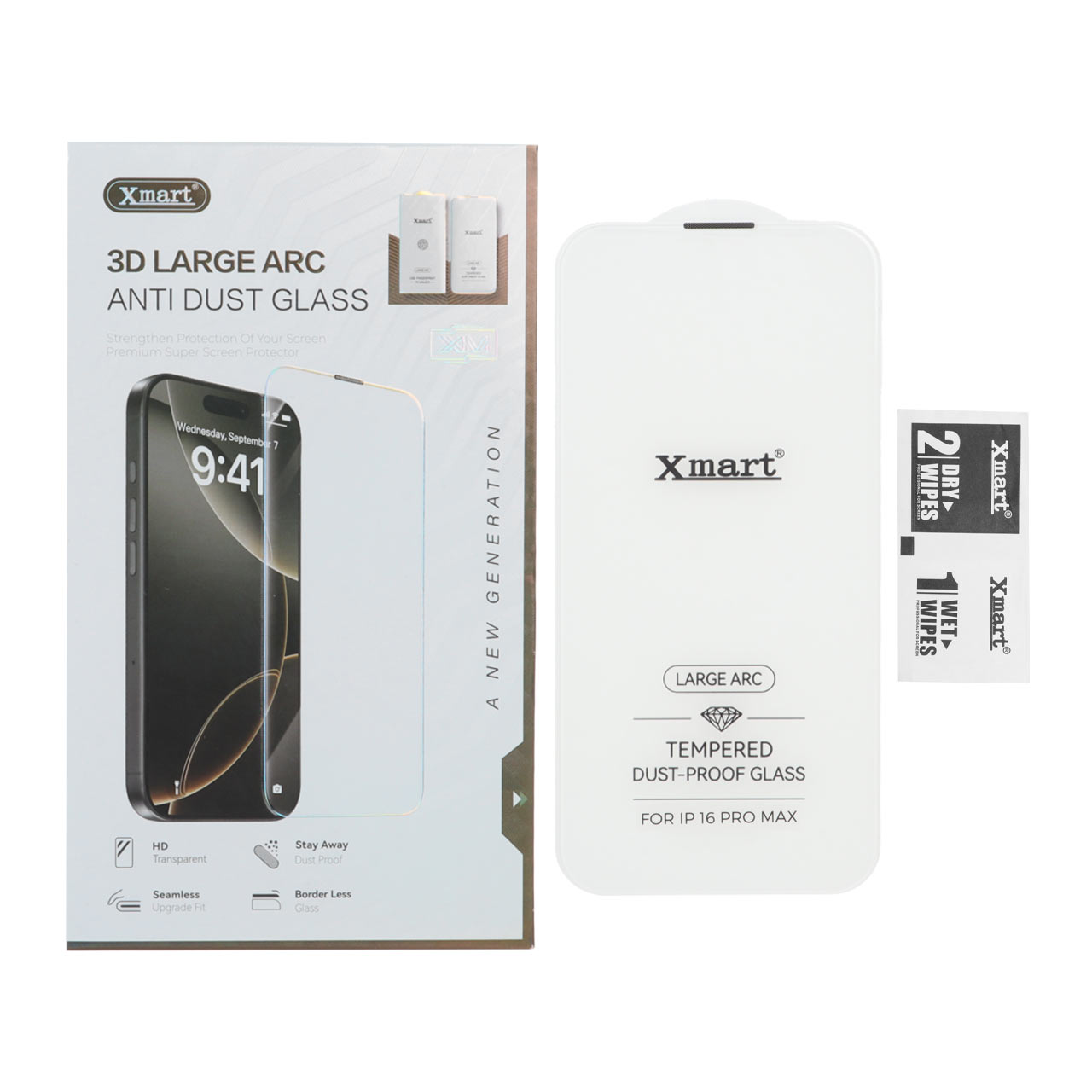 محافظ صفحه نمایش شیشه ای Xmart 3D Large Arc مدل Apple iPhone 16 Pro Max بدون حاشیه (پک دار)
