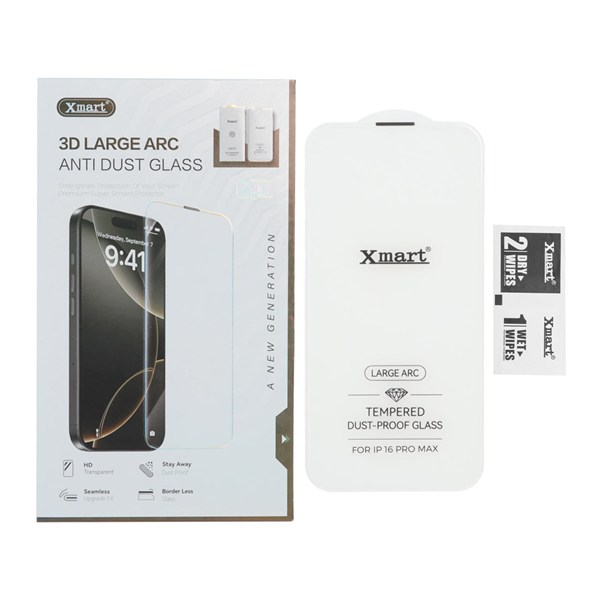 محافظ صفحه نمایش شیشه ای Xmart 3D Large Arc مدل Apple iPhone 16 Pro Max بدون حاشیه (پک دار)