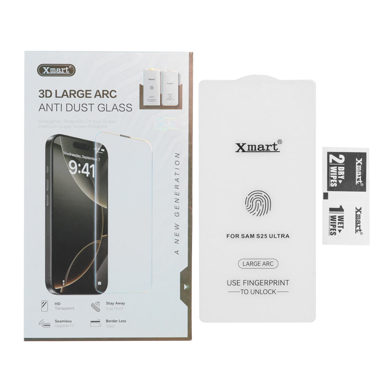 محافظ صفحه نمایش شیشه ای Xmart 3D Large Arc مدل Samsung Galaxy S25 Ultra بدون حاشیه (پک دار)
