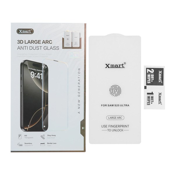 محافظ صفحه نمایش شیشه ای Xmart 3D Large Arc مدل Samsung Galaxy S25 Ultra بدون حاشیه (پک دار)