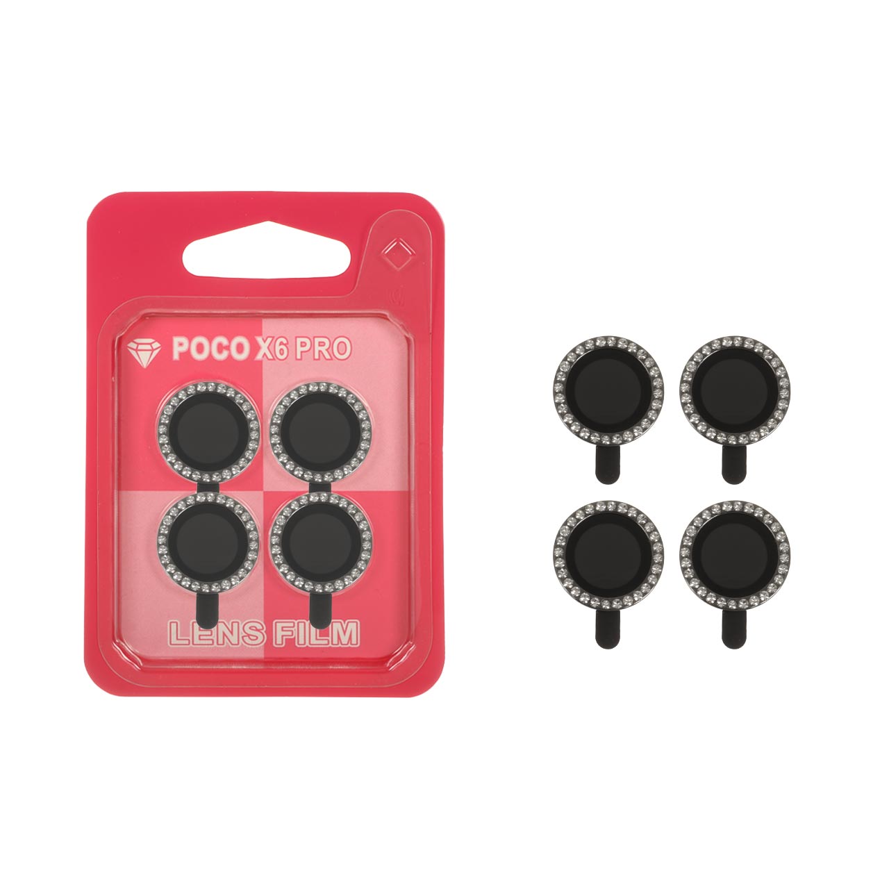 محافظ لنز رینگی اورجینال نگین دار Xiaomi Poco X6 Pro - مشکی (پک صورتی)