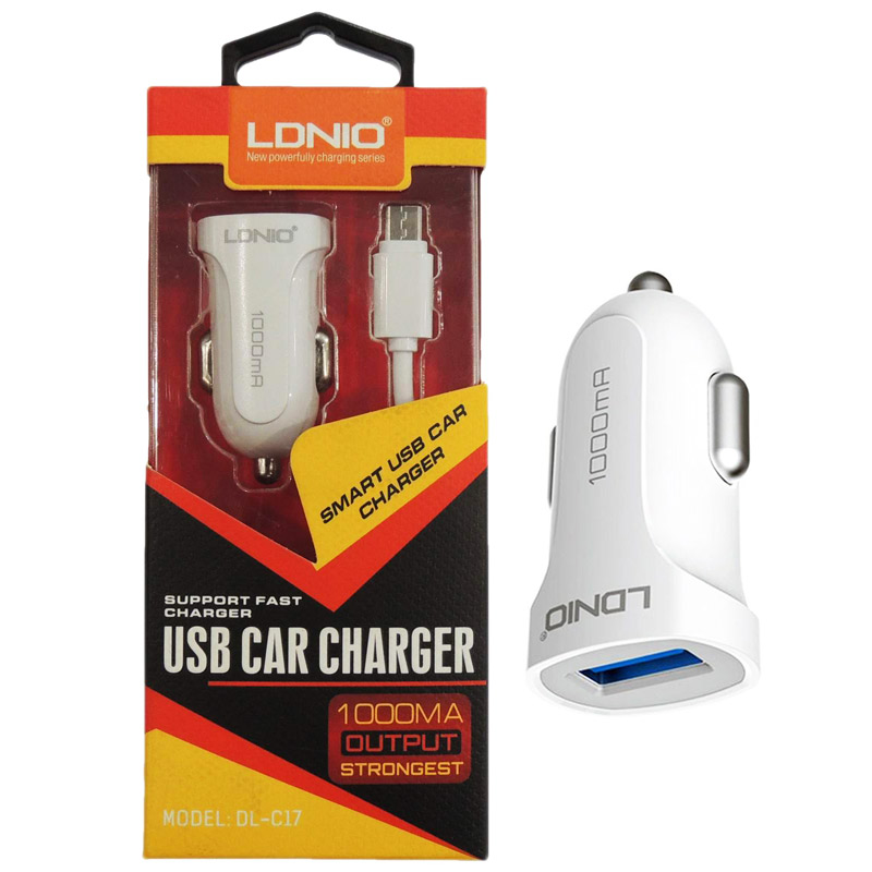 شارژر فندکی 5 وات الدینیو C-17 + کابل میکرو یو اس بی
