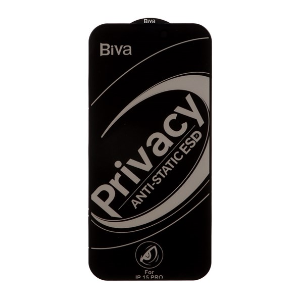 محافظ صفحه نمایش شیشه ای Full Cover Privacy Biva مدل Apple iPhone 16 / iPhone 15 / iPhone 14 Pro - مشکی