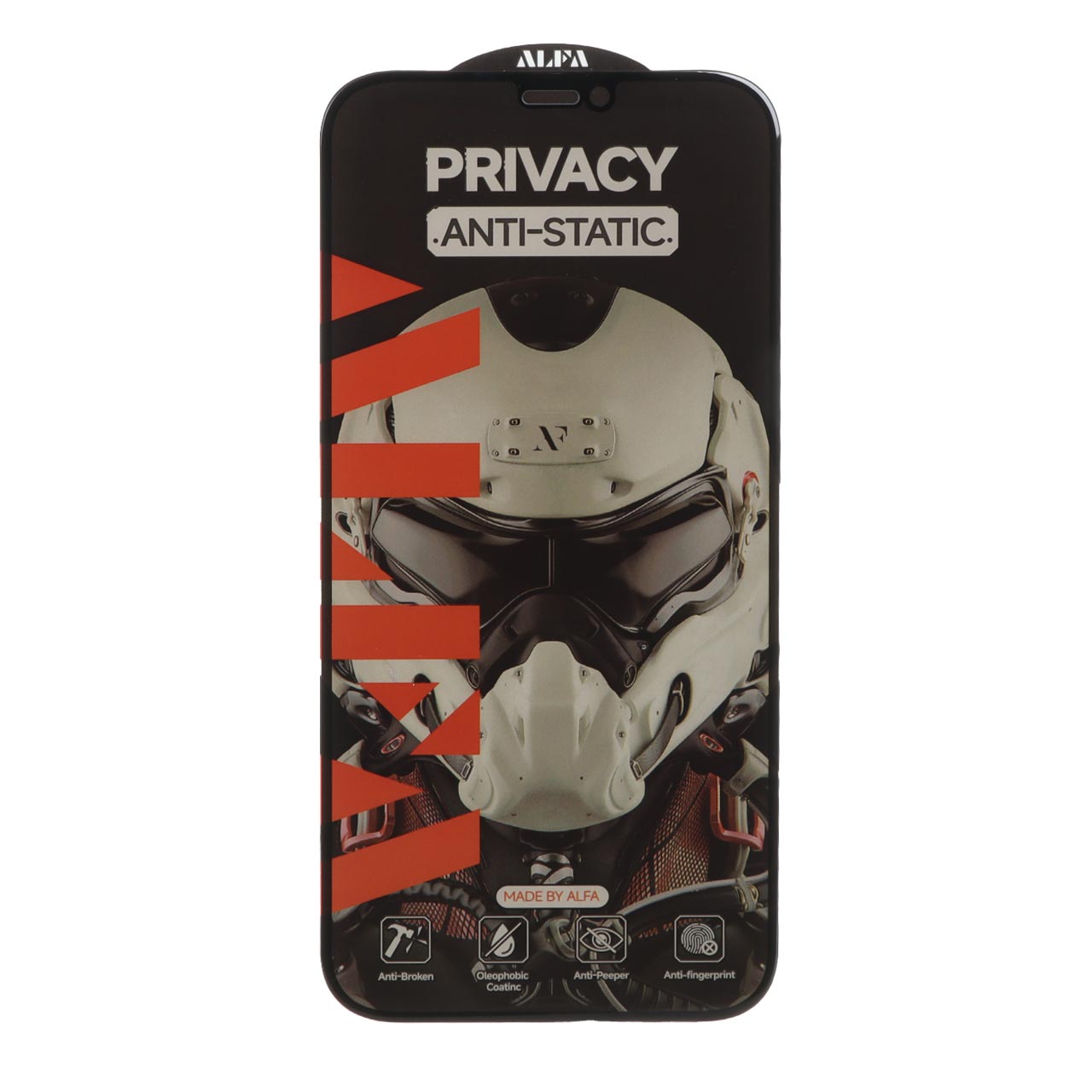 محافظ صفحه نمایش شیشه ای Full Cover ALFA Anti Static Privacy مدل Apple iPhone 12 / iPhone 12 Pro (بدون پک)