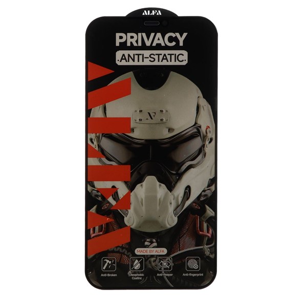 محافظ صفحه نمایش شیشه ای Full Cover ALFA Anti Static Privacy مدل Apple iPhone 12 Pro Max (بدون پک)