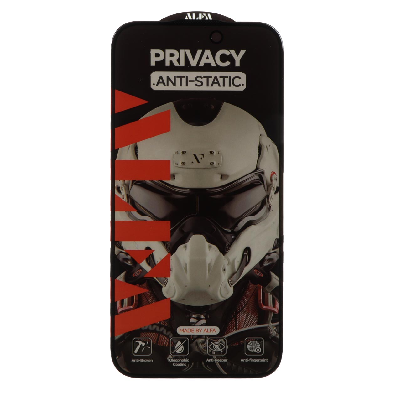 محافظ صفحه نمایش شیشه ای Full Cover ALFA Anti Static Privacy مدل Apple iPhone 17 / iPhone 16 Pro (بدون پک)