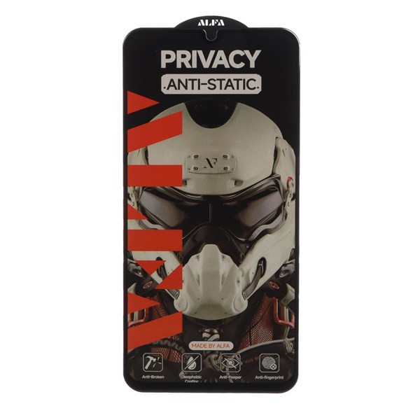 محافظ صفحه نمایش شیشه ای Full Cover ALFA Anti Static Privacy مدل Xiaomi Redmi Note 8 Pro / Poco M3 / Redmi 9T / Note 9 4G (بدون پک)
