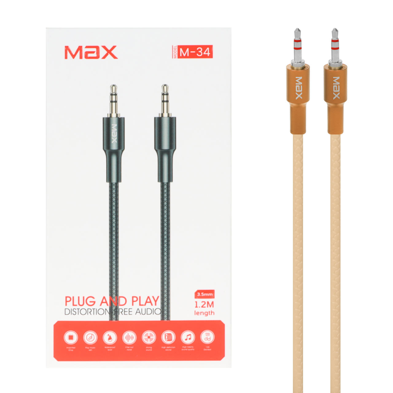 کابل 1.2 متری Max Aux مدل M-34 - طلایی - MMX
