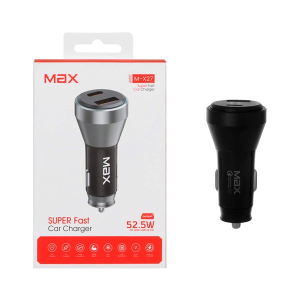شارژر فندکی PD و فست دو پورت Max مدل M-X27 52.5W - مشکی - MMX