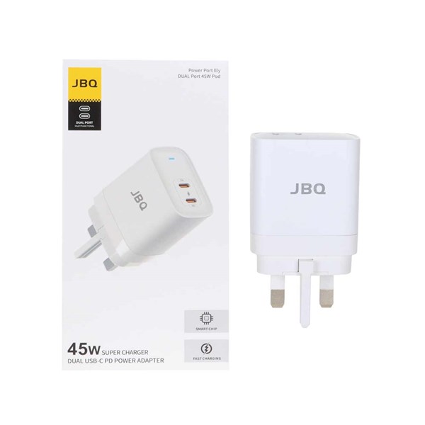 شارژر دیواری فست و PD دو پورت JBQ مدل WC-606W 45W - سفید (گارانتی یکساله رصاصی)