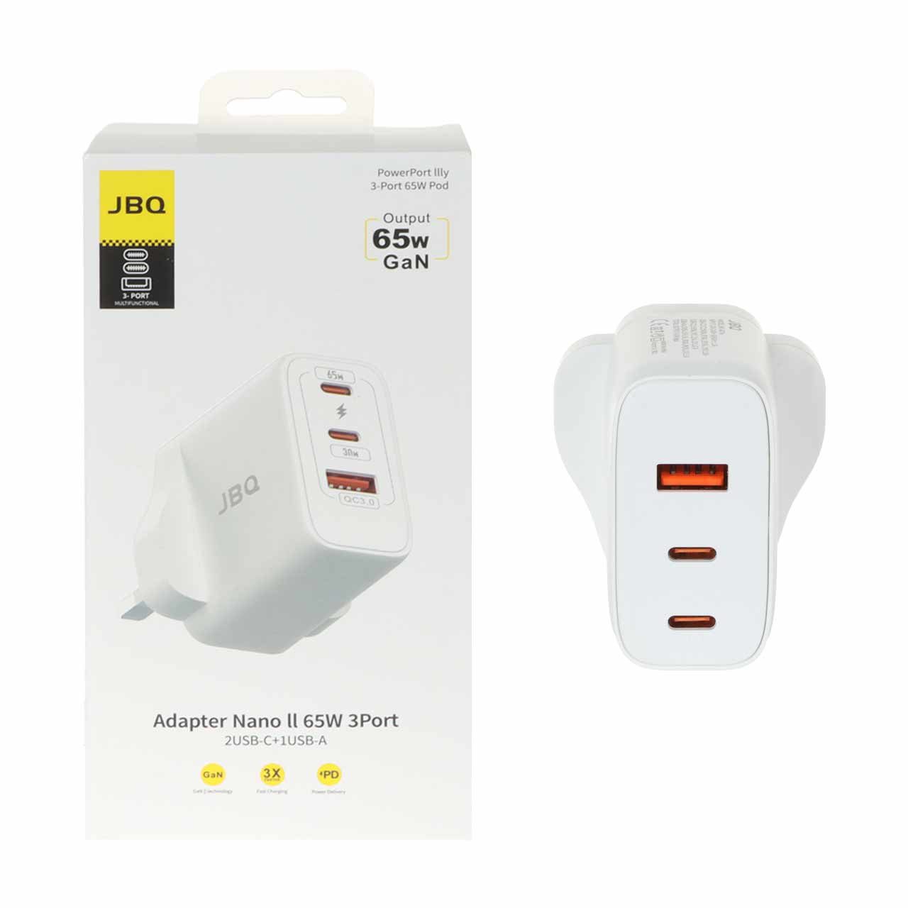 شارژر دیواری فست و PD سه پورت JBQ مدل WC-607W 65W - سفید (گارانتی یکساله رصاصی)