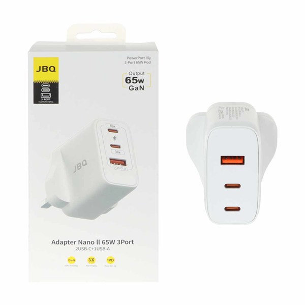 شارژر دیواری فست و PD سه پورت JBQ مدل WC-607W 65W - سفید (گارانتی یکساله رصاصی)