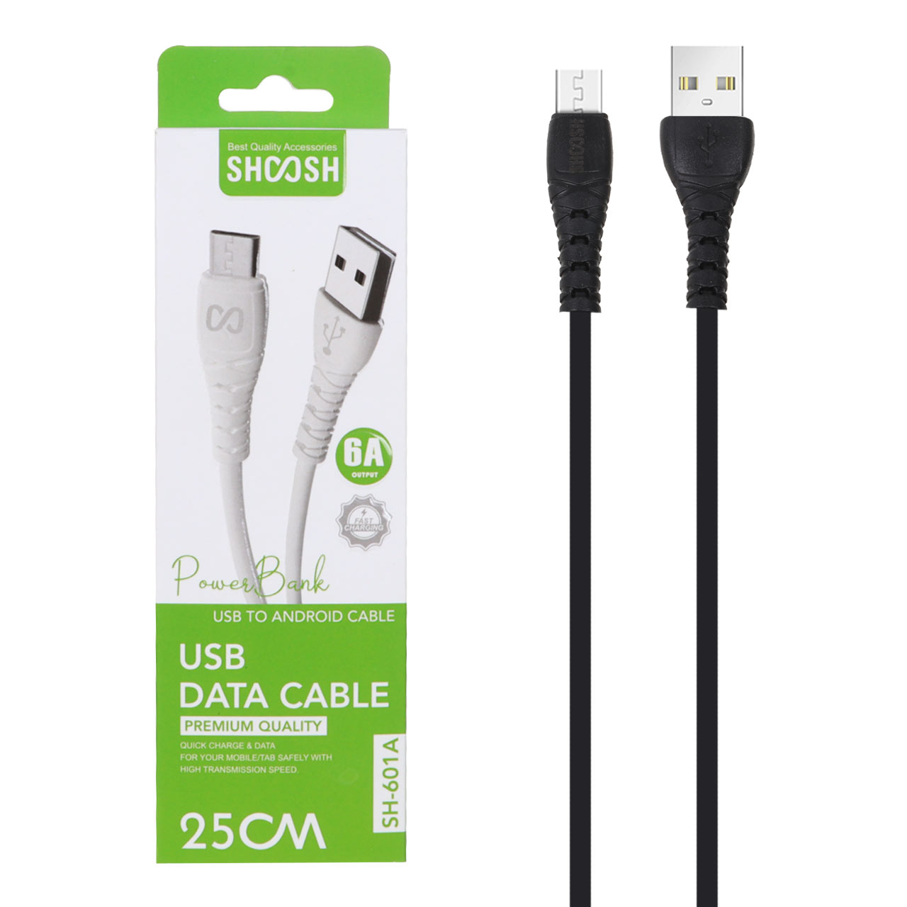 کابل شارژ فست پاوربانک اندروید Shoosh مدل SH-601A - مشکی - SMO